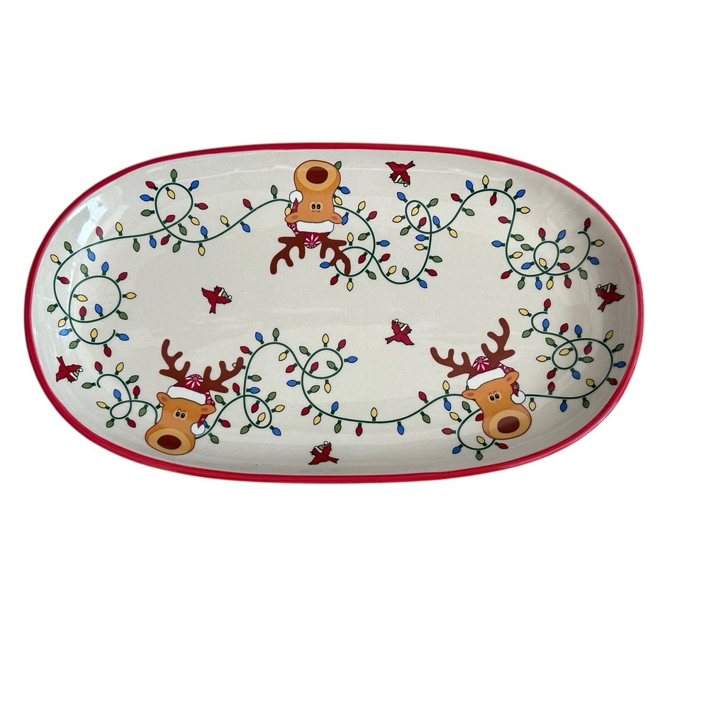 Temp-tations‎ Winter Whimsy Oval Platter Tray Reindeer Christmas Serving 12.5"